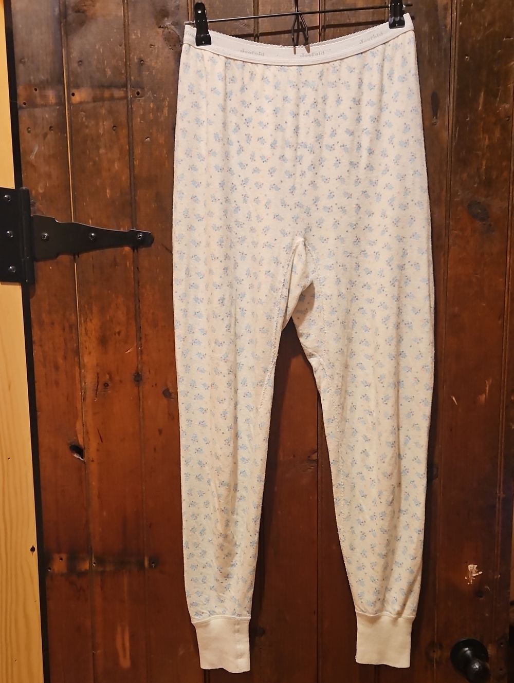Women's Thermal Duofold Pants - Cream with Light Blue Floral